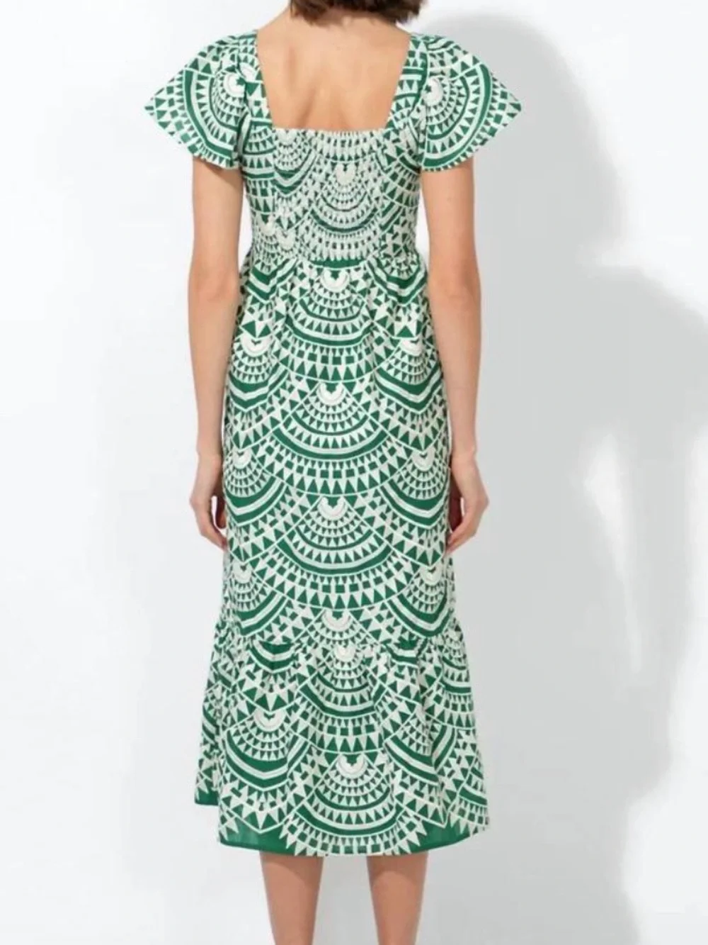 NWT Adelyn Rae Emerald and Cream Geometric Square-Neck crochet Midi Dress L - Picture 3 of 16